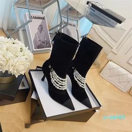 Womens Ankle Boots Black White Genuine Leather thin Heel Pump Femmes Mid-Calf Booties Ladies Party Prom Shoe Luxury brand boot