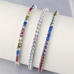 Bangle WPB 925 Sterling Silver Tennis Bracelet 3mm Rainbow Tennis Bracelet Ladies Rock High Carbon Diamond Luxury Jewellery Wedding 231018