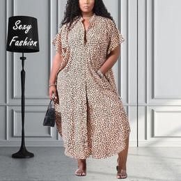 Plus Size Dresses L-4XL For Wome 2023 Spring Summer Clothing Fashion Leopard Short Sleeve Loose Beach Casual Long Dress Outfits