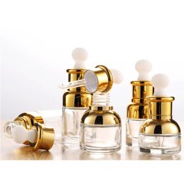 wholesale Gold Glass Dropper Bottle 20 30 50ml Luxury Serum Bottles with Shinny Cap for Essential Oil