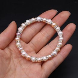 Strand 6-7mm Pearls Crystal Spacer Bracelet For Women Stainless Steels Chain Length 18 5cm Pearl Charm Elastic Thread Jewellery