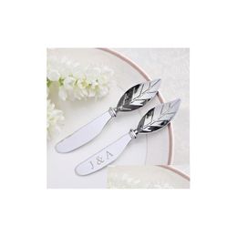 Cheese Tools Wedding Stainless Steel Maple Leaf Love Butter Knife With Yarn Bag Cream Can Personalized Customize Simple Information Ho Dhpdj