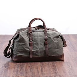 Duffel Bags Wax Canvas Travel Bag Large Capacity Luggage Bag Waterproof Duffel Bag Men Hand Suitcase Weekend Bag Vintage Shoulder Bag 231019