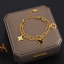 Four Leaf Clover Bracelets Designer Jewellery Set Charm Bracelet Gold Silver Mother of Pearl Green Flower chains Link Chain Womens3355