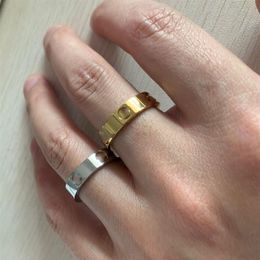 2022 Never fade Classic 6mm 18K Rose Gold silver women men wedding rings diamond love rings for 316L Titanium Steel Fine lovers Je188a