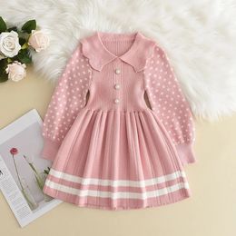 Girl's Dresses Girl Baby Sweater Knitted Dress Warm Sweater Dress Polka Dots Girls Infant Casual Pleated Princess Dresses Vestidos 231019