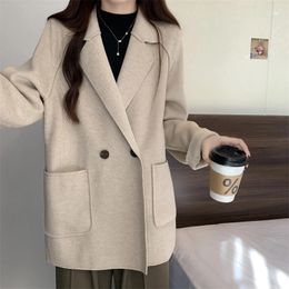 Womens Wool Blends Chic Cashmere Coats Women Loose Casual Turn Down Collar Woollen Korean Office Ladies Overcoats Jackets Autumn Winter Q808A 231018