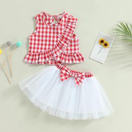 Clothing Sets 0-24M Baby Girls Summer Clothes Set Toddler Sleeveless Ruffle Plaid Tank Tops Tulle Tutu Skirt Infant Princess Outfits 2023