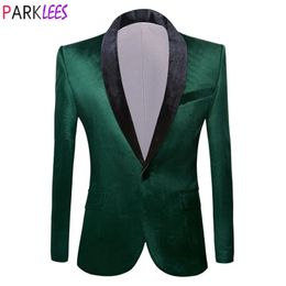 Men's Suits Blazers Mens Green Fashion Velvet Suit Jacket Slim Fit Shawl Collar One Button Dress Blazers Mens Wedding Dinner Party Costume Homme 3XL 231018