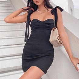 Casual Dresses Sexy Elegant Slip Dress Women 2021 Summer Fashion Sleeveless Tie Shoulder Slim Mini Holiday Sundress235w