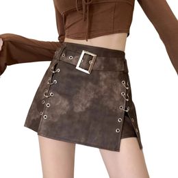 Autumn new women's high elastic retro American style with belt sashes vent jag bandage mini short skirt SML