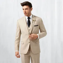 Men's Suits Summer Khaki Men For Beach Wedding Blazers Groom Tuxedo 3Piece (Jacket Pants Vest)Costume Homme Slim Terno Masculino