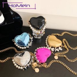 Waist Bags 2023 Mini Pearl Handbag LOVE Spring Summer Fashion Chain PU Lipstick Storage Decoration Women's Shoulder Bag BRAND 231019