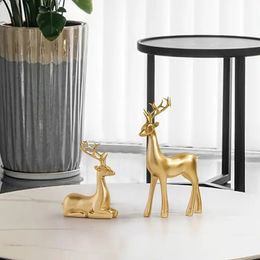 2pcs, Golden Deer Decorations, Elks Statues Decoration, Xmas Artificial Animal Crafts Home Office Decor