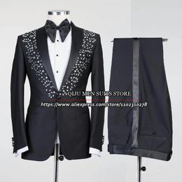 Men's Suits Elegant Groom Wear Wedding For Men Beaded Blazer Set 2 Pieces Business Dinner Party Male Clothing Single Breasted Jacket