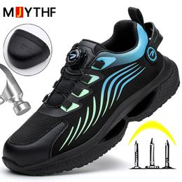 Dress Shoes Rotating Button Men Safety Reflective Work Sneakers Antismash Antipuncture Protective Lightweight Boots 231019