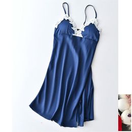 Women's Sleepwear 2021 Summer Ladies Simulation Silk Nightdress Sleeveless Ice Strap Sexy Bud Ribbon Chest Pad Home Service W246T