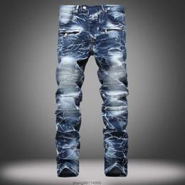 Men's Jeans Jeans Men's Nostalgic Locomotive Jeans Straight Tube Fashion Men's Personality Pants Recommend The price of wholesale discount