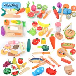 Kitchens Play Food Montessori Wooden Cut Fruits Toys Fruits Vegetables Seafood Meat Breakfast Cut Cheers Set Kids Kitchen Toys Playhouse Toys Gift 231019