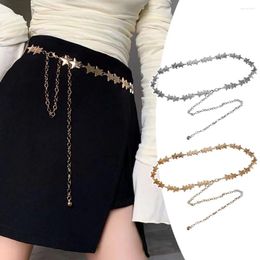 Belts Y2K Stars Waist Chain Belt Fashion Metal Buckle Thin Adjustable Alloy Strap Long Tassel Gold Silver Solid