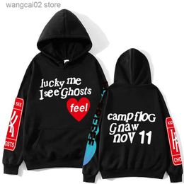 Men's Hoodies Sweatshirts Men Sweatshirt Hip Hop Graffiti Lucky Me I See Ghosts Letter Print Harajuku Streetwear Hoodies Winter Pullover Unisex T231019