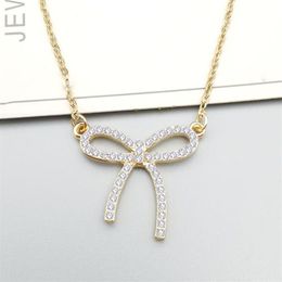 Simple Bow With Diamonds Necklace Bow Clavicle Chain185Z