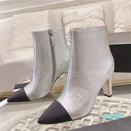 Luxury Women High-heeled boots Crystal Calf leather Sexy Fashion Martin Boot Platform Fashion shoes
