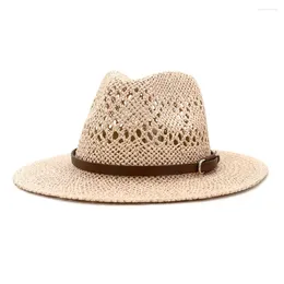 Berets Hand-Woven Jazz Straw Hat Spring Summer Hollow Fedora Panama Cap Men Women Outdoor Sun Protection Sombrero Hombre