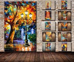 Mintura Large Size Hand Painted Palette Knife Street Lamp Tree Landscape Oil Painting On Canvas Abstract Modern Home Wall Decor 3321744