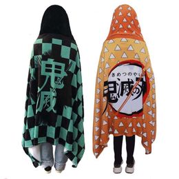 Anime Demon Slayer Kimetsu No Yaiba Blanket Cloak Cosplay Costume Kamado Nezuko Agatsuma Zenitsu Flannel Blanket Hoodie Shawlcosplay