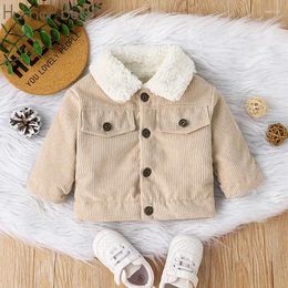 Jackets Humour Bear Children's Autumn And Winter Solid Colour Plush Thickened Cotton Dress Corduroy Fashion Cute Baby Top