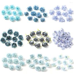 Decorative Flowers 10Pcs Mix Blue Artificial Heads DIY Party Wedding Cake Gift Box Wreaths Home Room Decor Garden Crafts Rose Lily