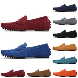 Quality Men newHigh top Dress Non-brand Suede Shoes Black Dark Blue Wine Red Grey Orange Green Brown Mens Slip on Lazy Leather Shoe s OVG