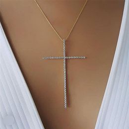 Classic large size Cross Pendant Necklace For Women Charm Jewellery Cubic Zircon CZ Diamond Crucifix Christian Ornaments Accessories306K