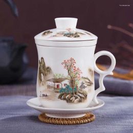 Mugs Chinese Tea-Mug With Strainer Infuser And Lid Saucer Ceramic Tea Mug Convenient System Porcelain Personal Cup 11