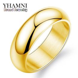 YHAMNI Original Luxury Pure Gold Ring Engagement Wedding Rings For Women Couples Stainless Steel Gold Colour Charm Rings JZR050314R