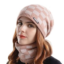 Beanie/Skull Cap Beanie Hats Scarf Set Warm Knit Hat Skull Cap Balaclava Female Winter Neck Warmer Thick Fleece Lined Bobble Hat for Women 231019