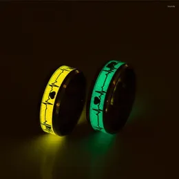 Cluster Rings Bxzyrt Couple Luminous ECG Ring Stainless Steel Promise Heartbeat Glowing Jewelry For Men Women Engagement Wedding