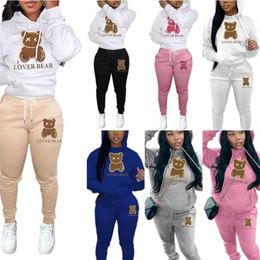 Women Tracksuits Summer Shorts Designer Two Piece Set 2023 Thickened Hooded Bear Pattern Sweater Trousers Casual Sports Jogging Su2738