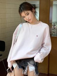 Women's Hoodies 2023 Autumn Solid Women Casual Hoodie Korean Long Sleeve Short Pink Top Spring O-neck Loose Lady Fashion Clothes