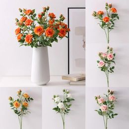 Decorative Flowers 1Pcs Delicate Roses Branch 3 Forks Artificial Silk Long Branches Rose Fake With Leaves Wedding Christmas Vase Decoration