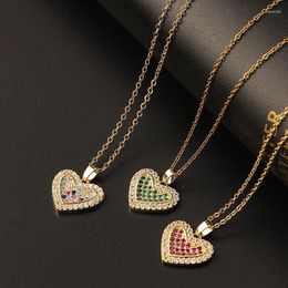 Choker Necklace For Women's 18k Gold Plated Claw Set With Colourful Crystal Zircon Heart Shaped Pendant Sweet Romantic Fashion Jewellery