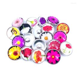Charm Bracelets 20pcs/lot 18mm 20mm Colourful Flower Pattern Glass Cabochon Snap Buttons For DIY Snaps Bracelet Necklace Findings N017