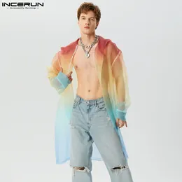 Men's Trench Coats Men Tie Dye Gradient Hooded Long Sleeve Transparent Streetwear Casual 2023 Open Stitch Fashion Cardigan INCERUN 7