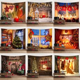 Tapestries Christmas tree fireplace printed pattern tapestry home living room bedroom wall decoration background cloth 231018