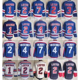 Man Retro Hockey 2 Brian Leetch Jerseys Vintage Classic 1 Eddie Giacomin 3 James Patrick 4 Ron Greschner 7 Rod Gilbert 91-92 75th Anniversary Stitch Blue White