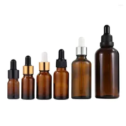 Storage Bottles 5ml 10ml 15ml 20ml 30ml 50ml 100ml Glass Dropper Amber Brown Essential Oil Pipette Bottle Empty Gold Black Cap