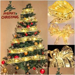 Christmas Decorations Ribbon Fairy Light Led Tree Ornaments Glowing Diy Bows String Lights For Year Birthday Party Home Decor Drop D Dhkzf