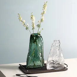 Vases Home Green Transparent Irregular Mountain Shaped Vase Glass Living Room Office Decorative Ornaments