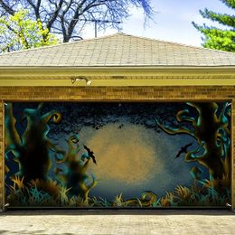 1pc, Halloween Bat Jungle Garage Door Banner (71in*157in/180cm*400cm), Polyester Garage Door Decoration, Garage Door Mural, Holiday Decoration,